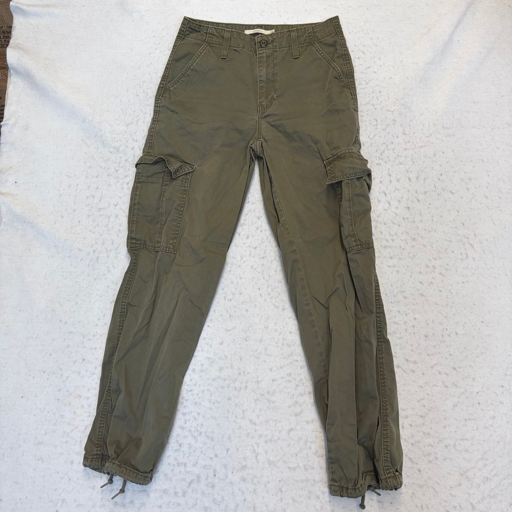Levi's 94 Baggy Cargo Pants Womens 24 Green Cotton Drawstring Hem